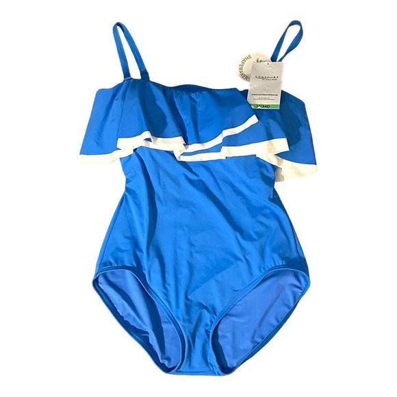 ☀️☀️☀️ AZURE Ruffle Bandeau Bra Sized One Piece Swimsuit KEEPSAKE - Picture 5 of 13